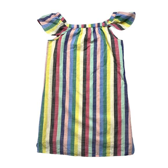 J.CREW Rainbow Stripe Off The Shoulder Woven Cotton Shift Dress Size 4 Lined - Picture 4 of 9